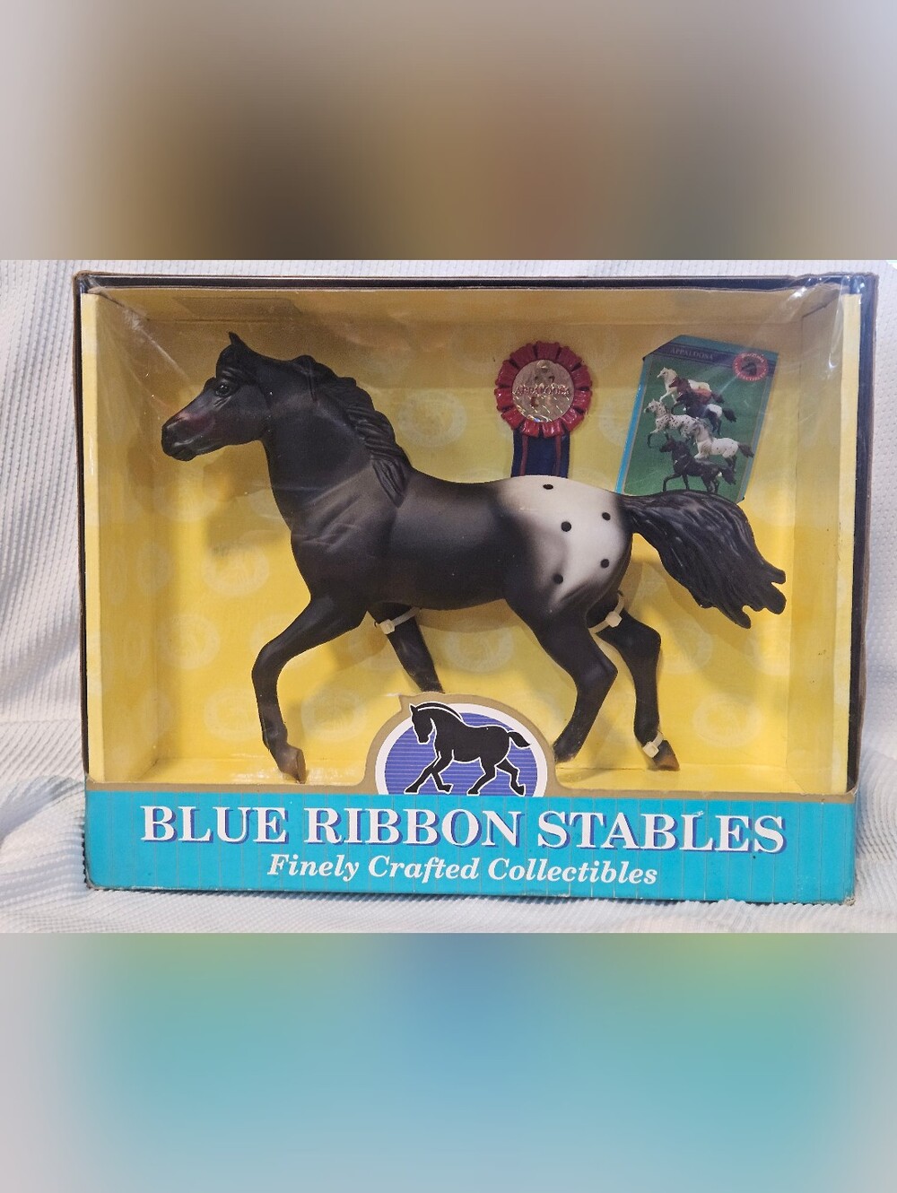 Vintage Blue Box Blue Ribbon Stables Appaloosa Black White Blanket Horse #37034